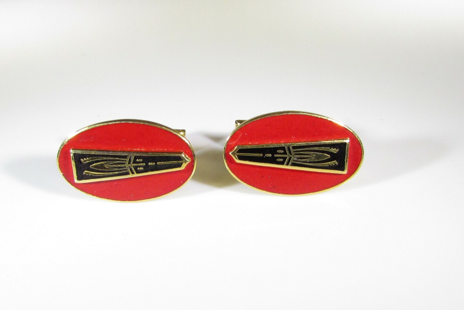 Vintage Kinney Co signed Oldsmobile Rocket Red Enamel Cufflinks Gold Tone MCM