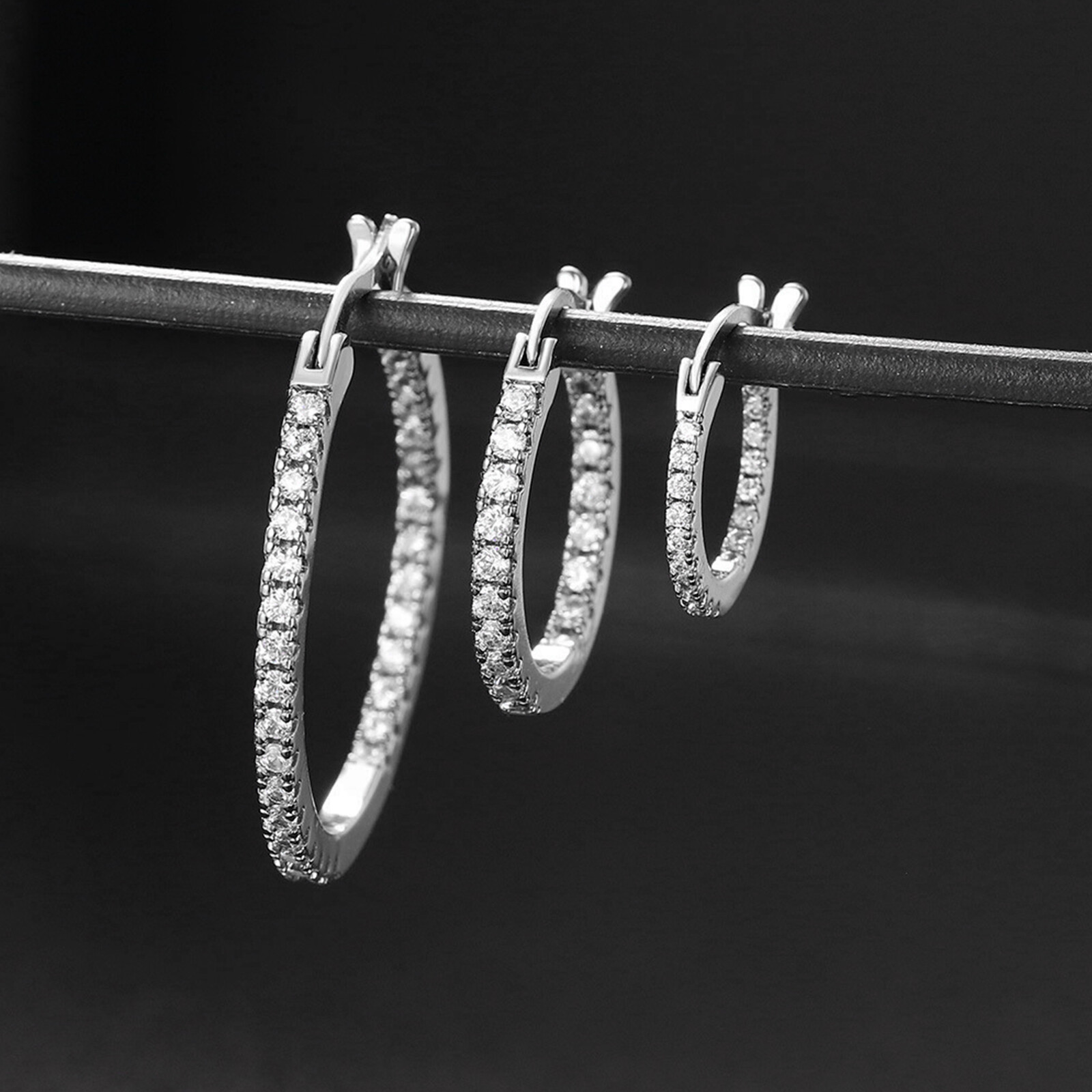 Delicate Women Earrings Jewelry Stainless Steel Huggie Hoop CZ Ear Studs 15-30MM