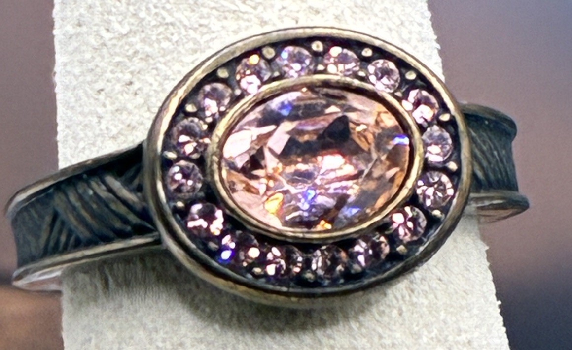 Touchstone Peach Crystal Halo Ring in Brown Rhodium Size 8.25