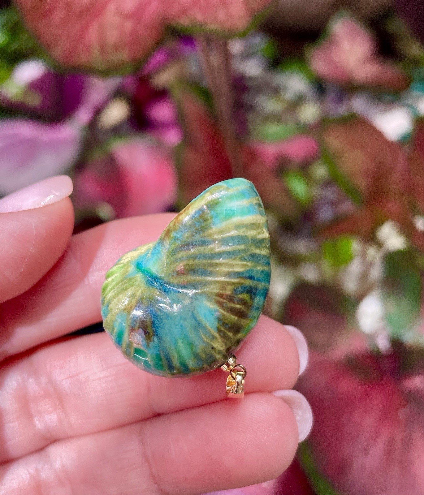 Handmade Ceramic Pendant Jewelry. Unique piece. Reef