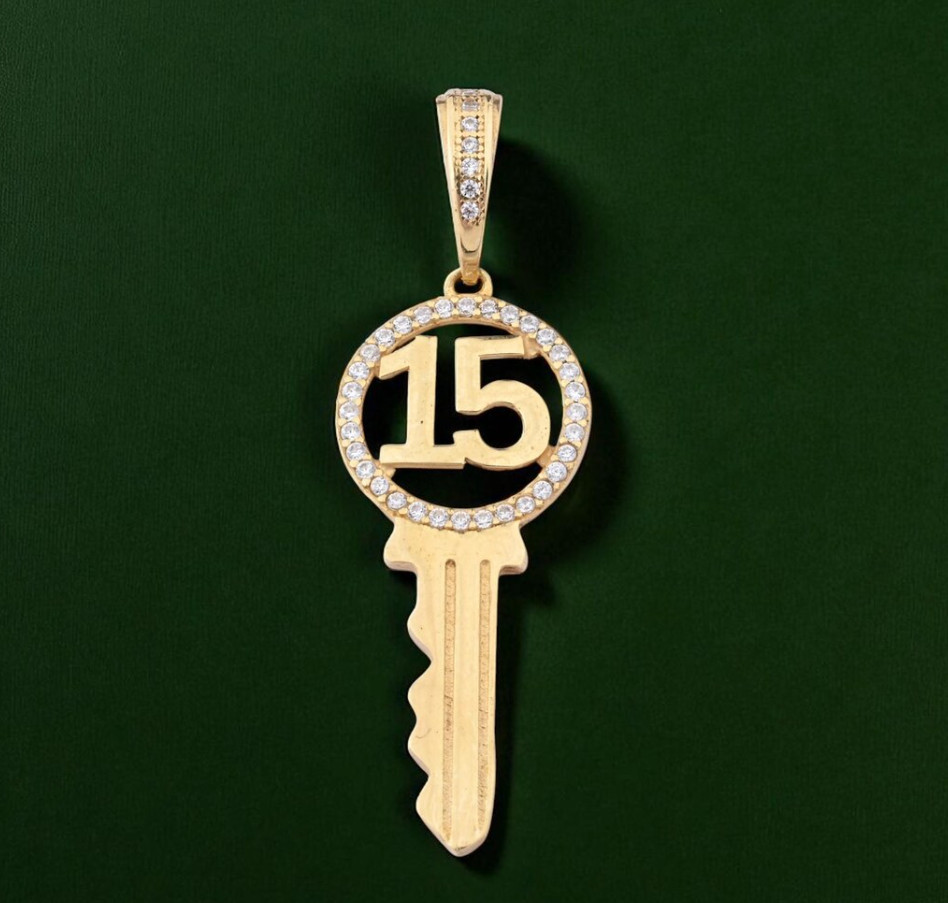 Beautiful Key Shape Pendant 925 Silver Gold Plated Customized Birth Date Pendant