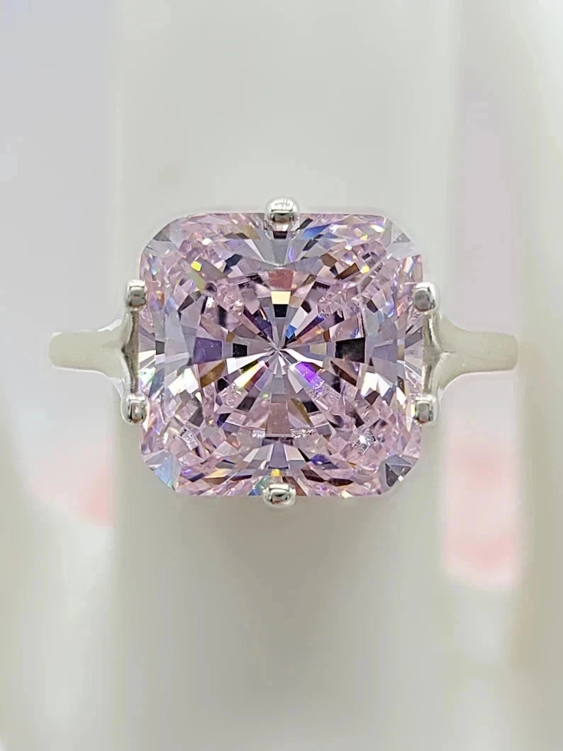 8.50Ct Lab Created Cushion Cut Pink Diamond Solitaire Ring 14K White Gold Plated