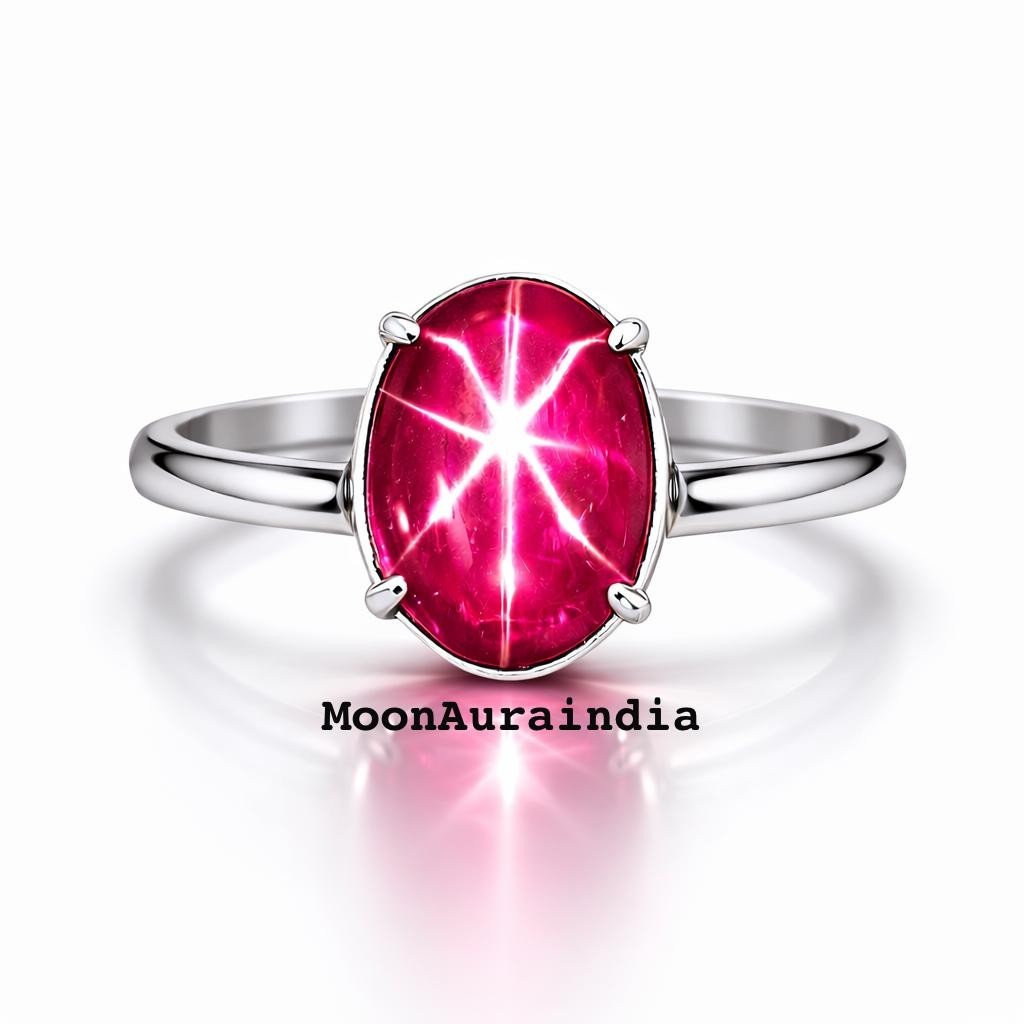 24CTs Natural Star Ruby Ring Gemstone Oval cut 925 Silver Ring 6 Rays star Ruby