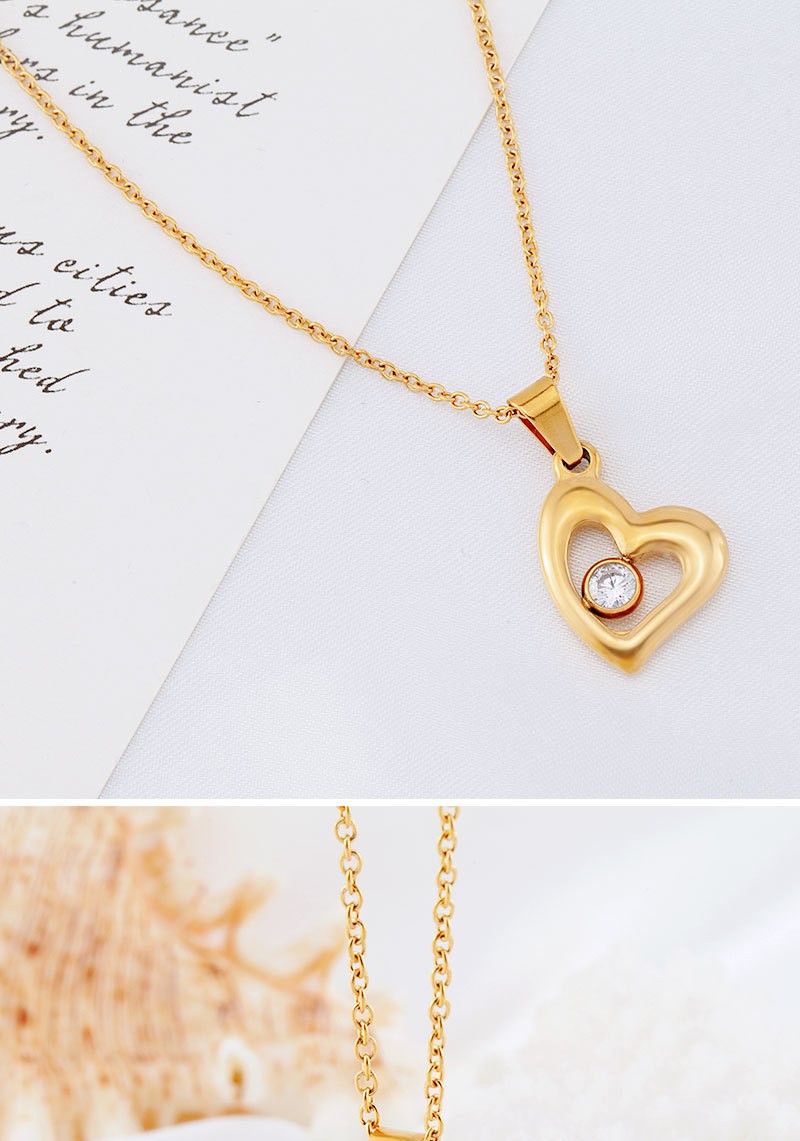Hollow Heart Inlaid Zircon Necklace Elegant Daily Clavicle Chain For Women
