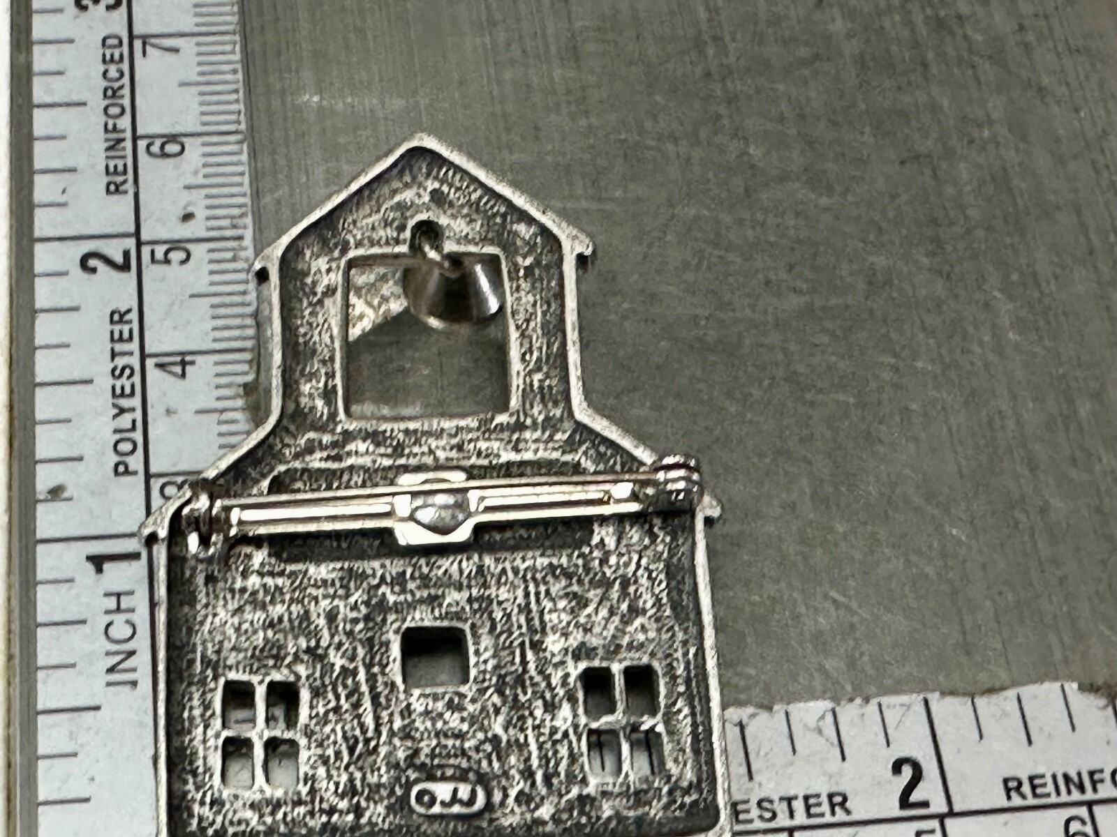 JJ Signed One Room School House With Dangle Bell Vintage Brooch Pin