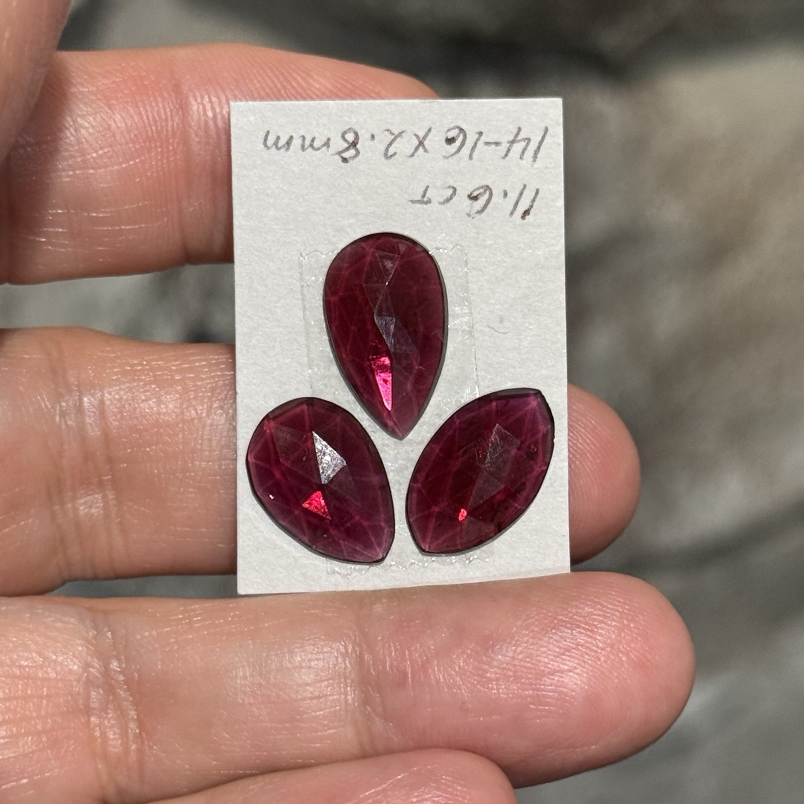 11.6ct 14-16×2.8mm 3pc Mixed Lot Fine Rose Cut Rhodolite Garnet Cabochon Gems