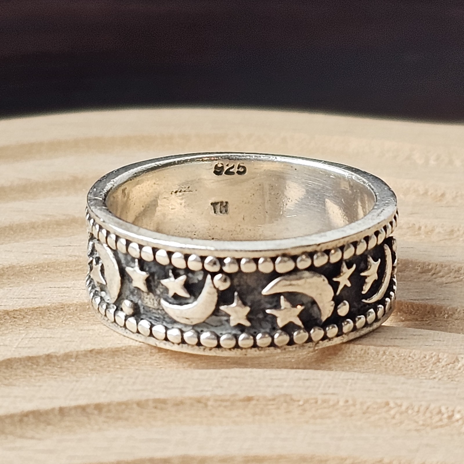 925 Sterling Silver Celestial Design Oxidized Finish Ring Size 4 & 8.25 – 9.6g