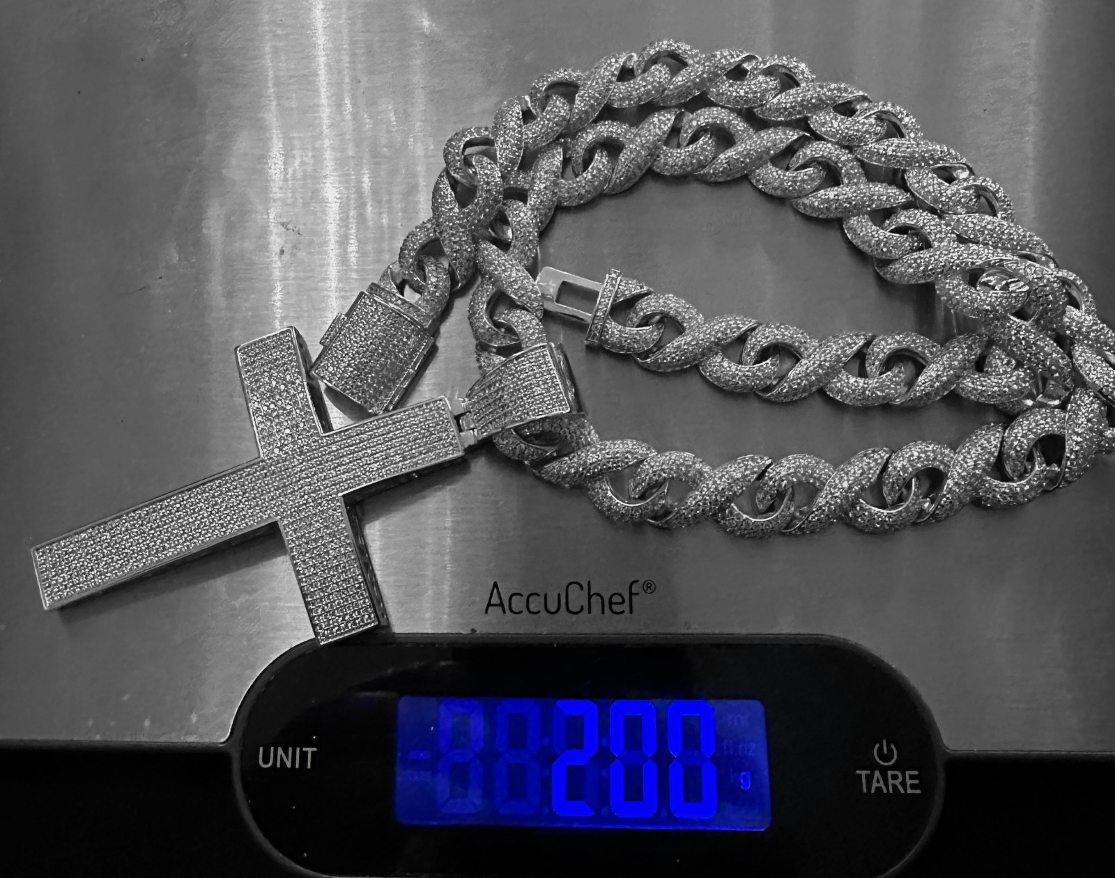 XL CROSS Pendant 14mm INFINITY 75.8ctw Lab Sim VVS1 Diamond Chain Necklace 200g+