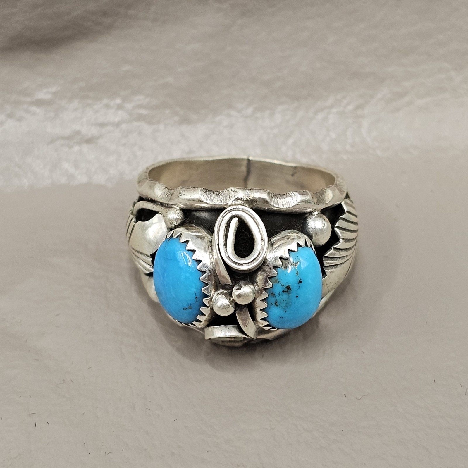 Navajo Made Sterling Silver Turquoise Ring Size 9.75 Signed