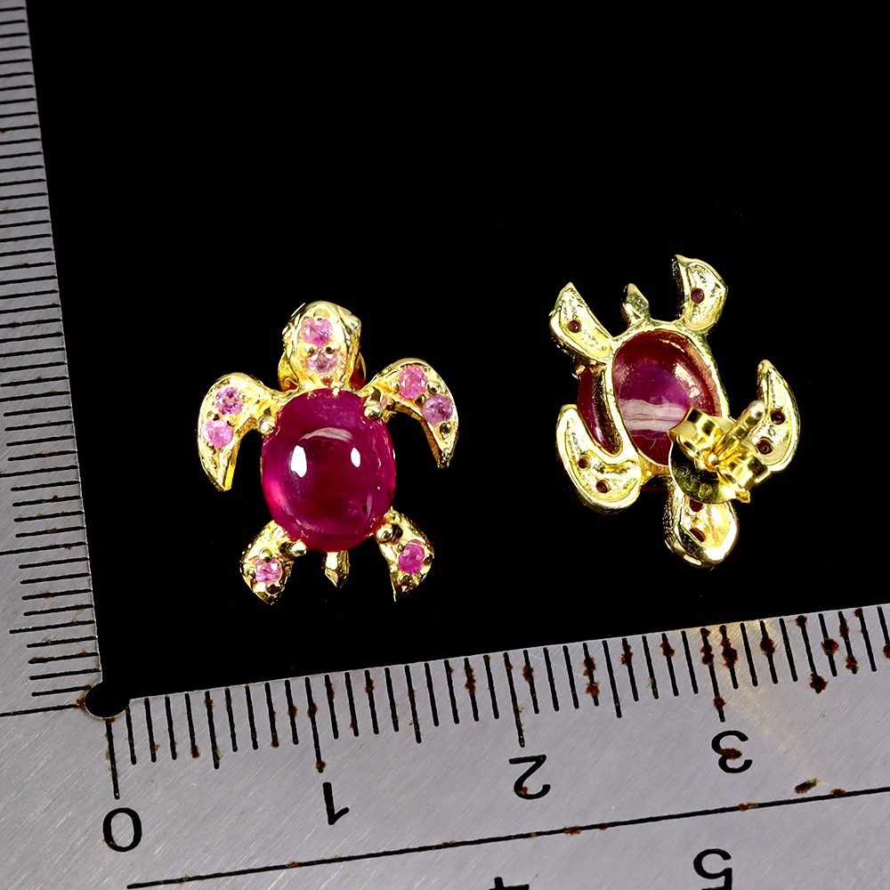 925 Sterling Silver Earrings Oval Ruby 9x7mm Turtle Natural Gemstone Jewelry