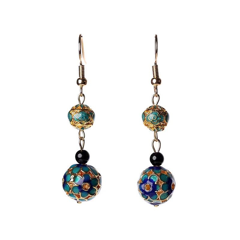 Chinese Cloisonne Enamel Earrings Vintage Ethnic Dangle Earrings For Women
