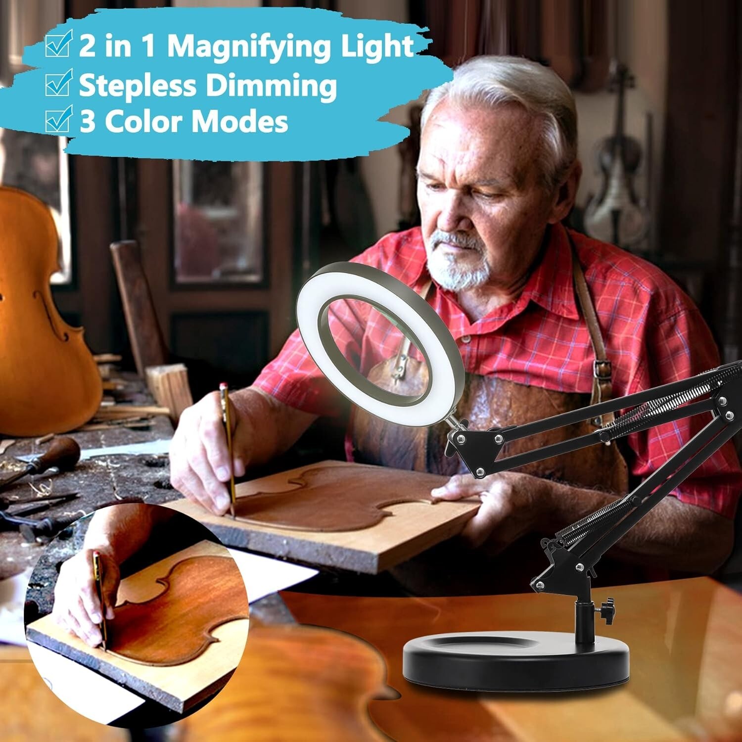 Versatile Magnifying Glass with Light – Adjustable Arm & Heavy Base Design