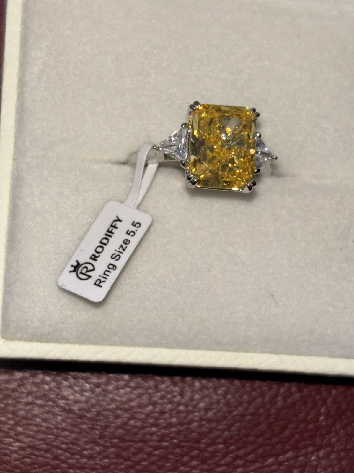 4CT Radiant Cut 3-Stone Engagement Ring,Yellow CZ Rodiffy 925 Silver