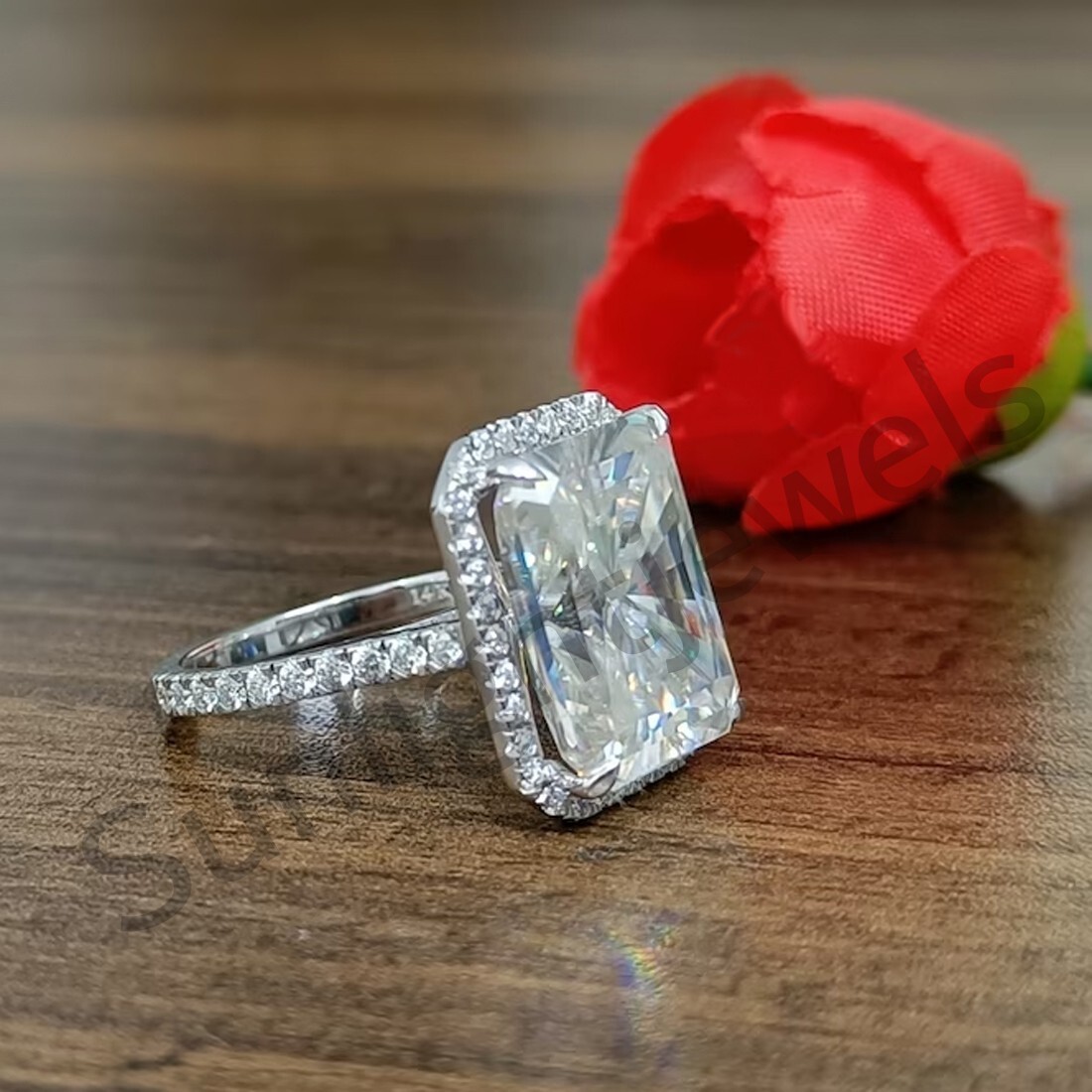 RARE 20.00 Ct Certified Radiant Cut Off White Diamond 925 Silver Ring Treated