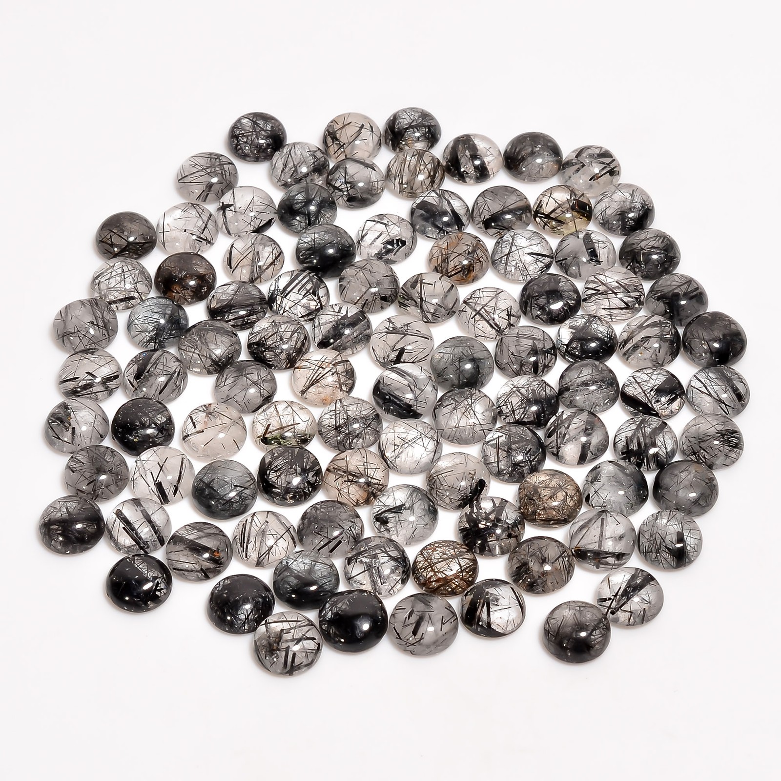 Natural Black Rutile Quartz Round Shape Cabochon Loose Gemstone Lot 20 Ct 9X9 mm