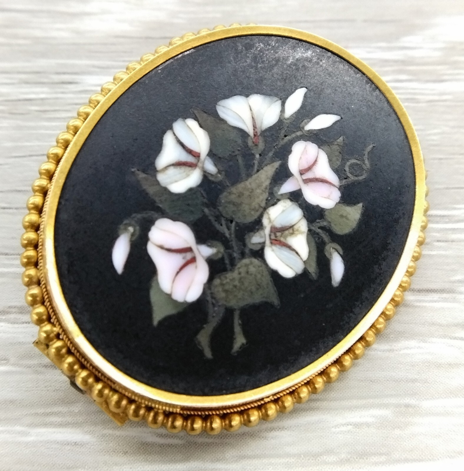 Antique Victorian 18K 22K Yellow Gold Pietra Dura Flower Bouquet Pin Brooch FZ