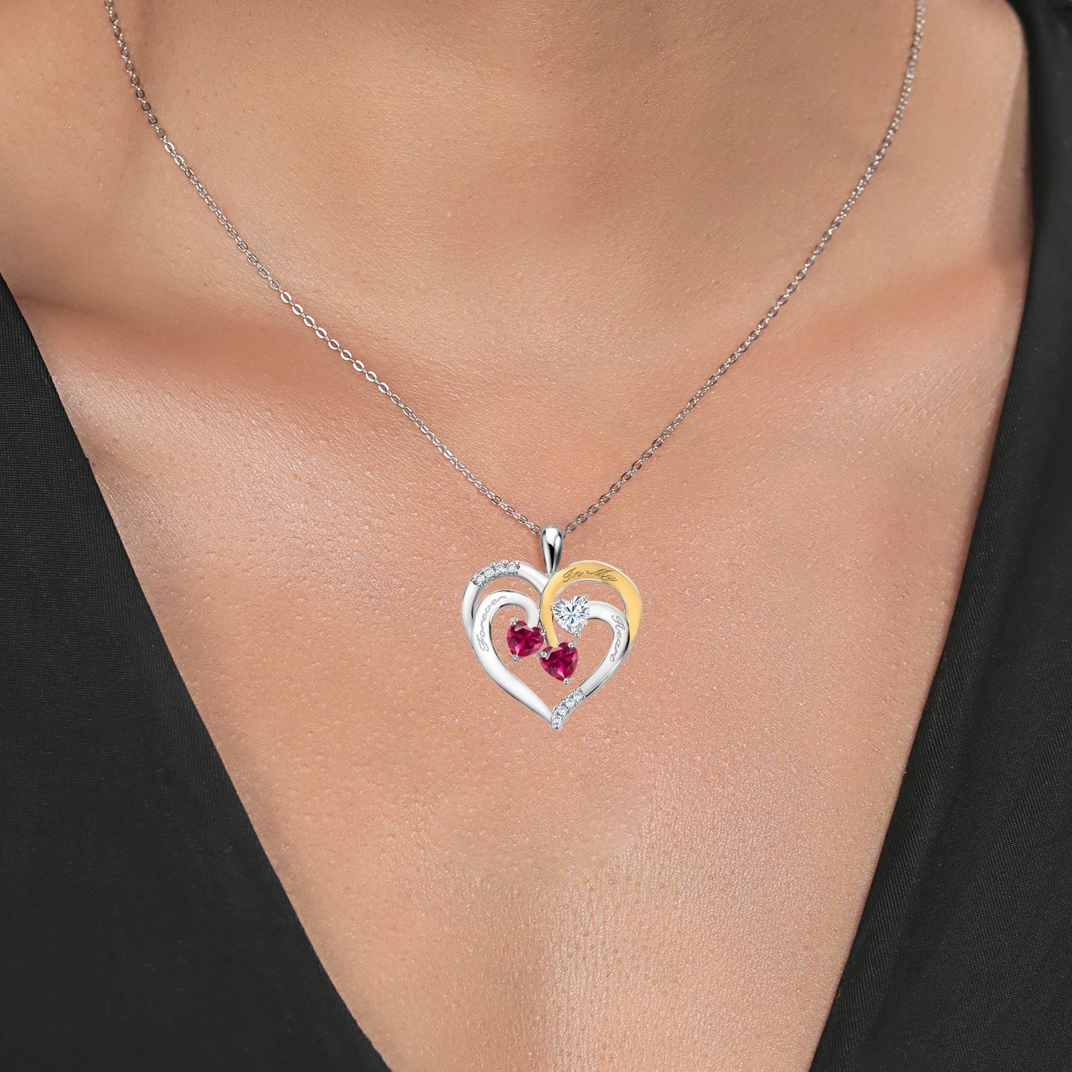 Rhodium Plated Pendant with Chain Created Ruby Moissanite (1.62 Cttw)