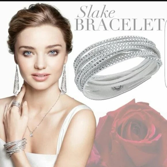 Swarovski Women’s Bracelet Slake Grey Suede With Clear Crystals Wrap