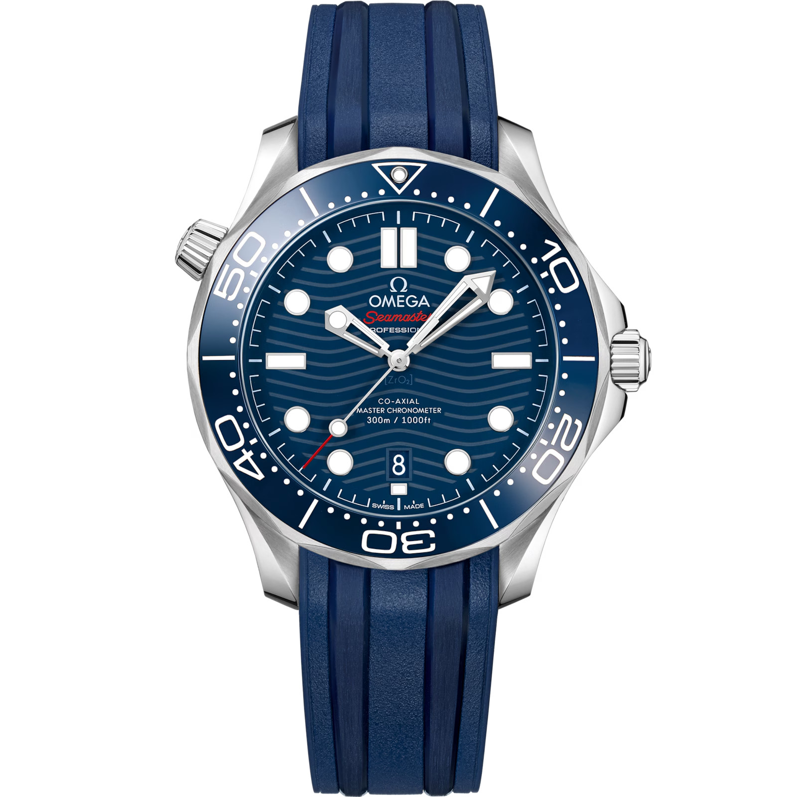 Omega Seamaster Diver 300M Blue Dial Blue Rubber Strap Watch 210.32.42.20.03.001