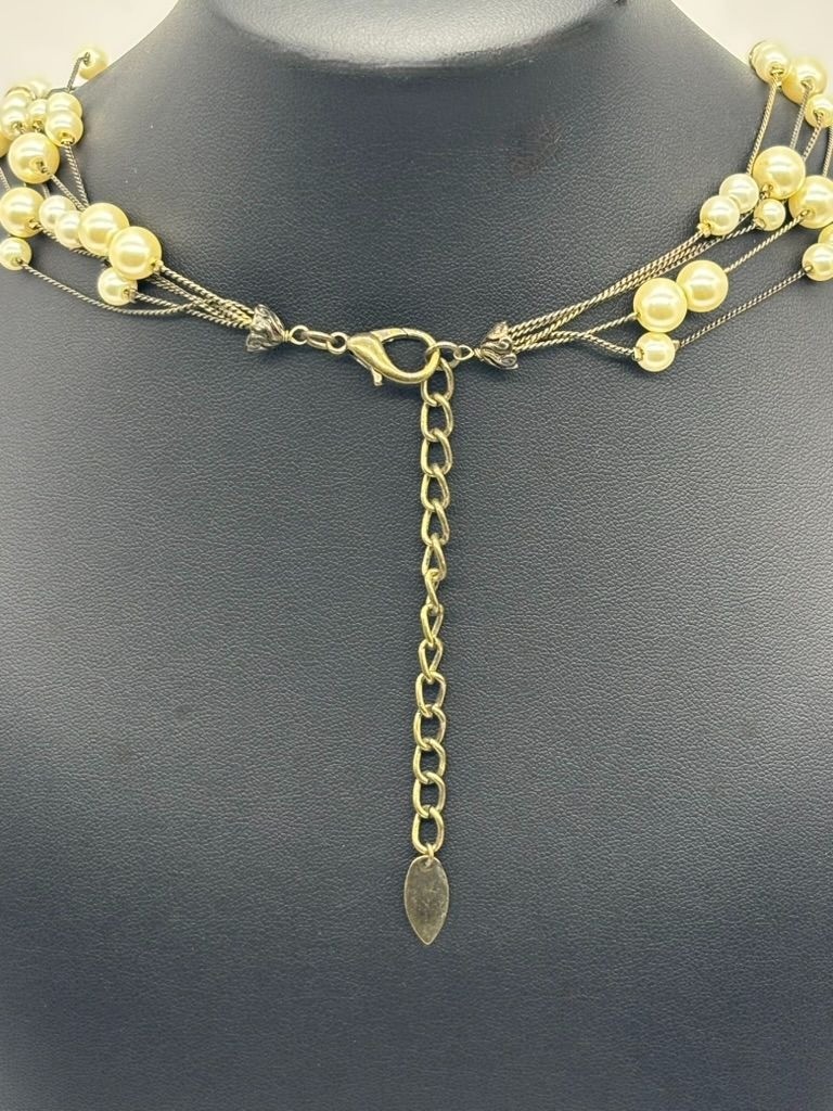 Coldwater Creek Multi-Strand Necklace Faux Pearls With Pave Set Rhinestone Beads
