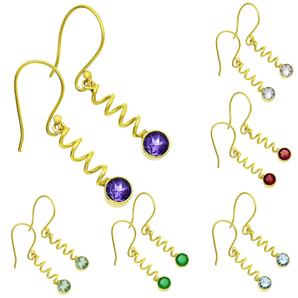 18K Gold Plated Spiral Colorful Gemstone Dangle Earrings – Desiregem TGE1003