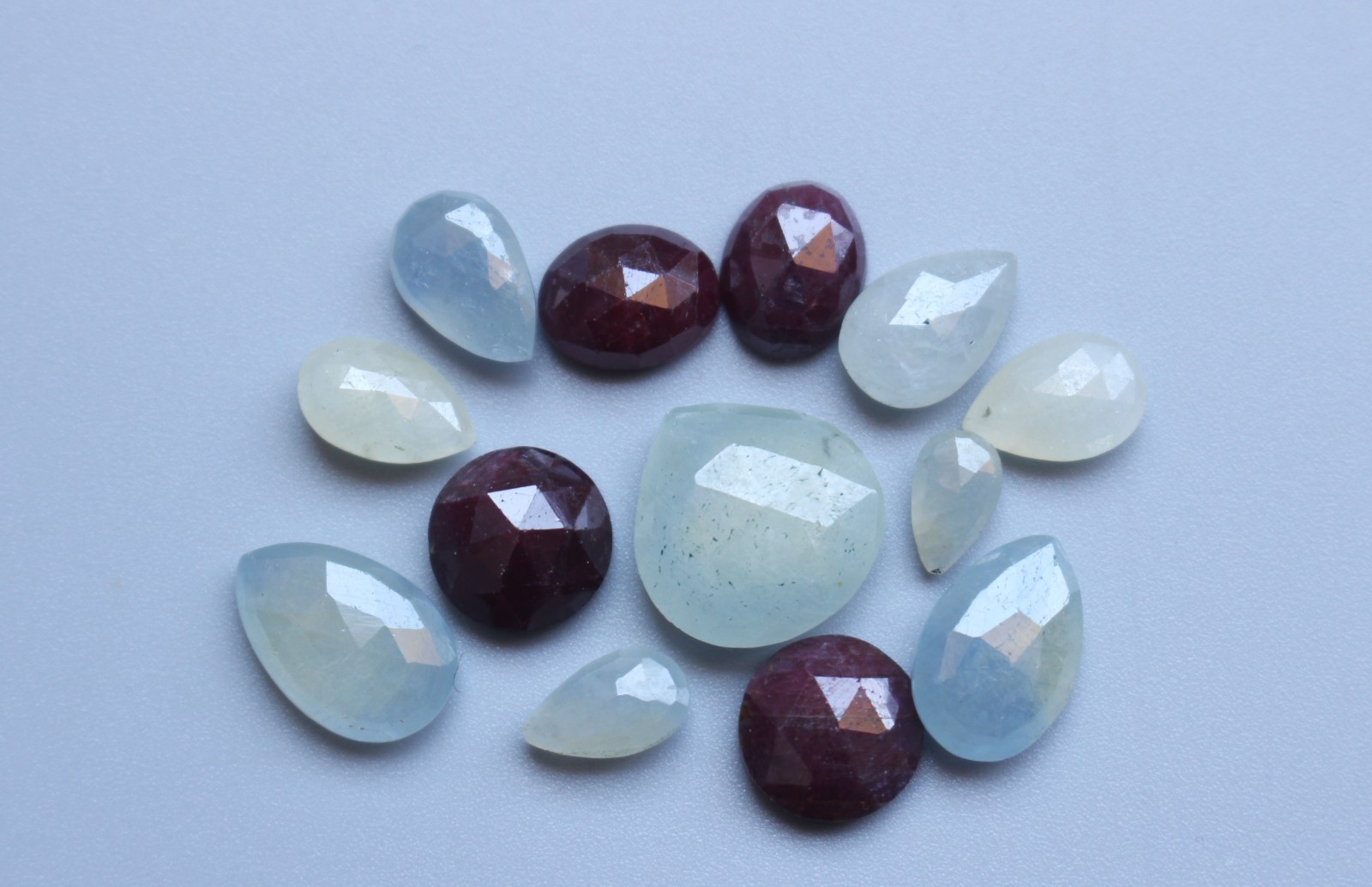 Ct.37.20 Natural Multi Sapphire & Ruby Rose Cut Faceted Cabochon Set Lot 7TO13MM