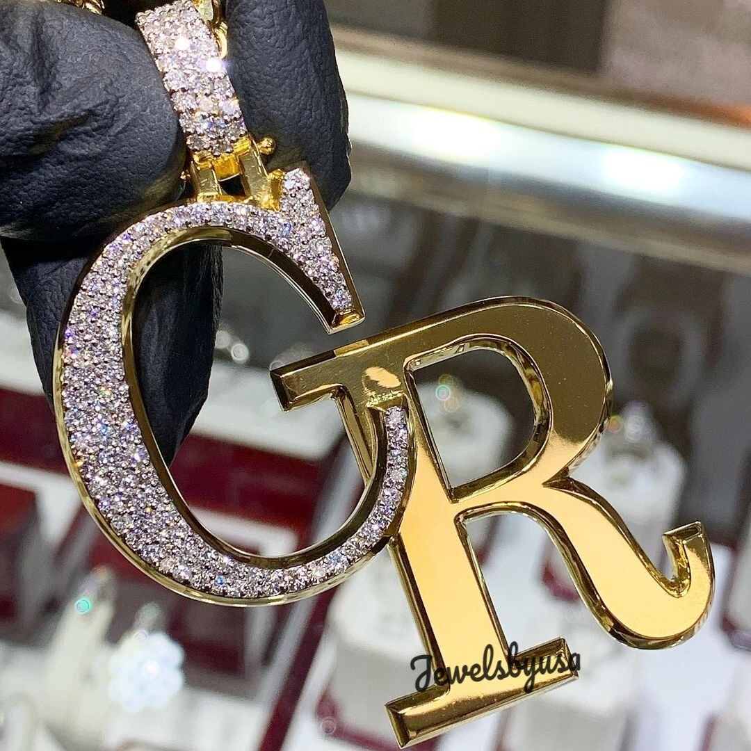 2.5Ct Natural Diamonds Custom Initial Pendant 14k Gold Plated Solid 925 Silver