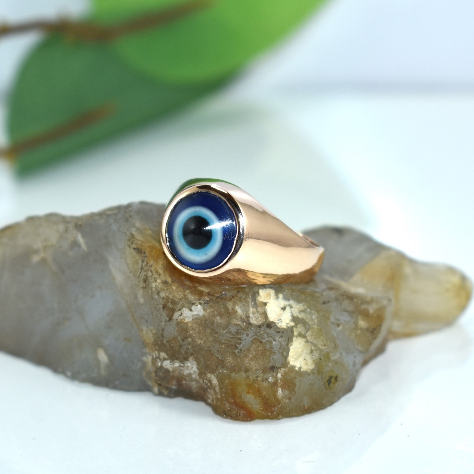 Protective Evil Eye Copper Handmade Signet Men’s Ring Traditional Skill Artist