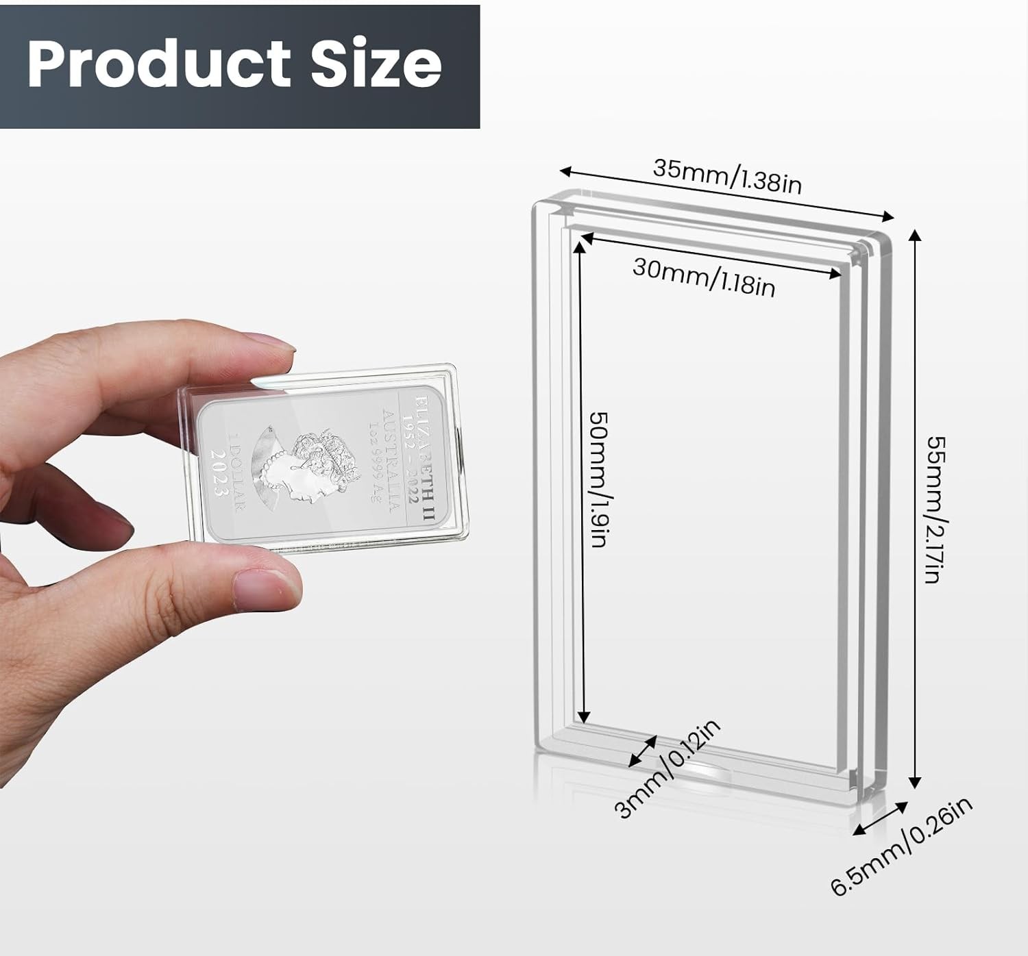 1 oz Silver Bar Holder Case Clear Acrylic Capsule Storage Container Box for Coin