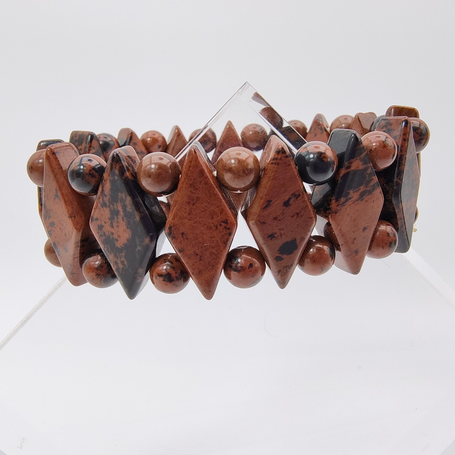 Mahogany Obsidian Aztec Stretch Bracelet Boho Earthcore Strength Grounding