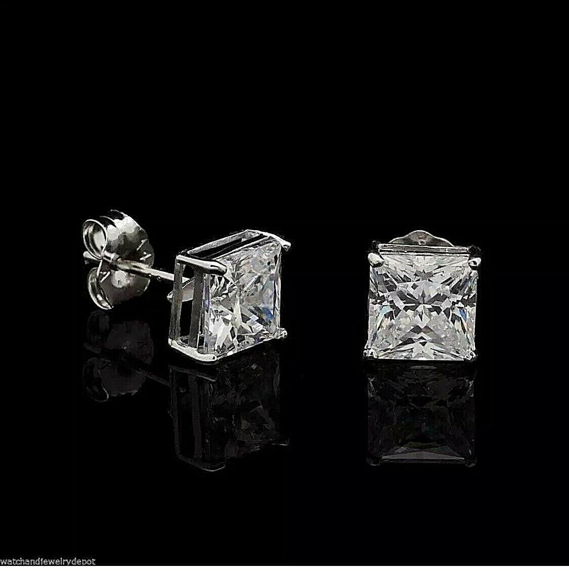 1.00 Ct Princess Cut FL/D Lab Created Stud Earrings 14K White Gold Top Quality