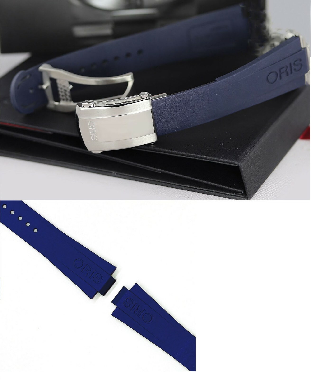 Oris 7730 7733 7754 7743Aquis Date Ø43.5mm BLUE Rubber Band Strap Bracelet 42465
