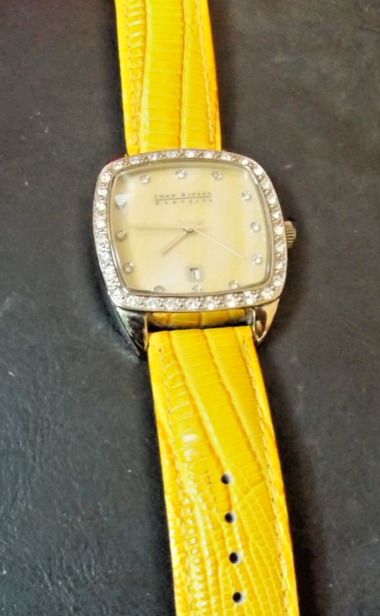 Vtg Joan Rivers Classics Watch Yellow Leather Band . crystal stones V377
