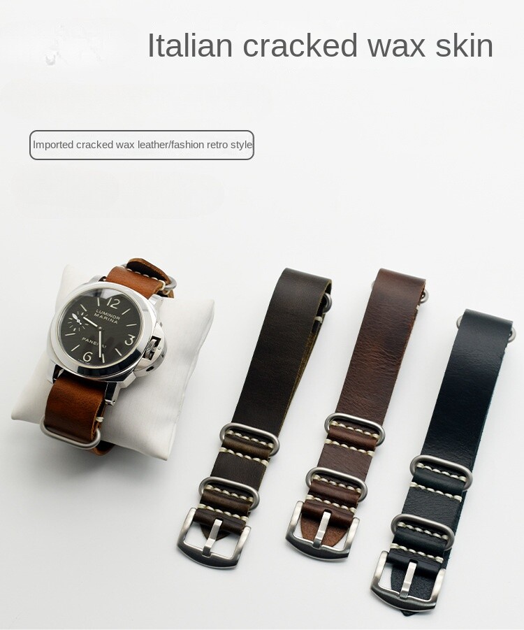 Cowhide Genuine Leather Watch Strap Mens Extra Long Single Pass Band 20/22/24/26