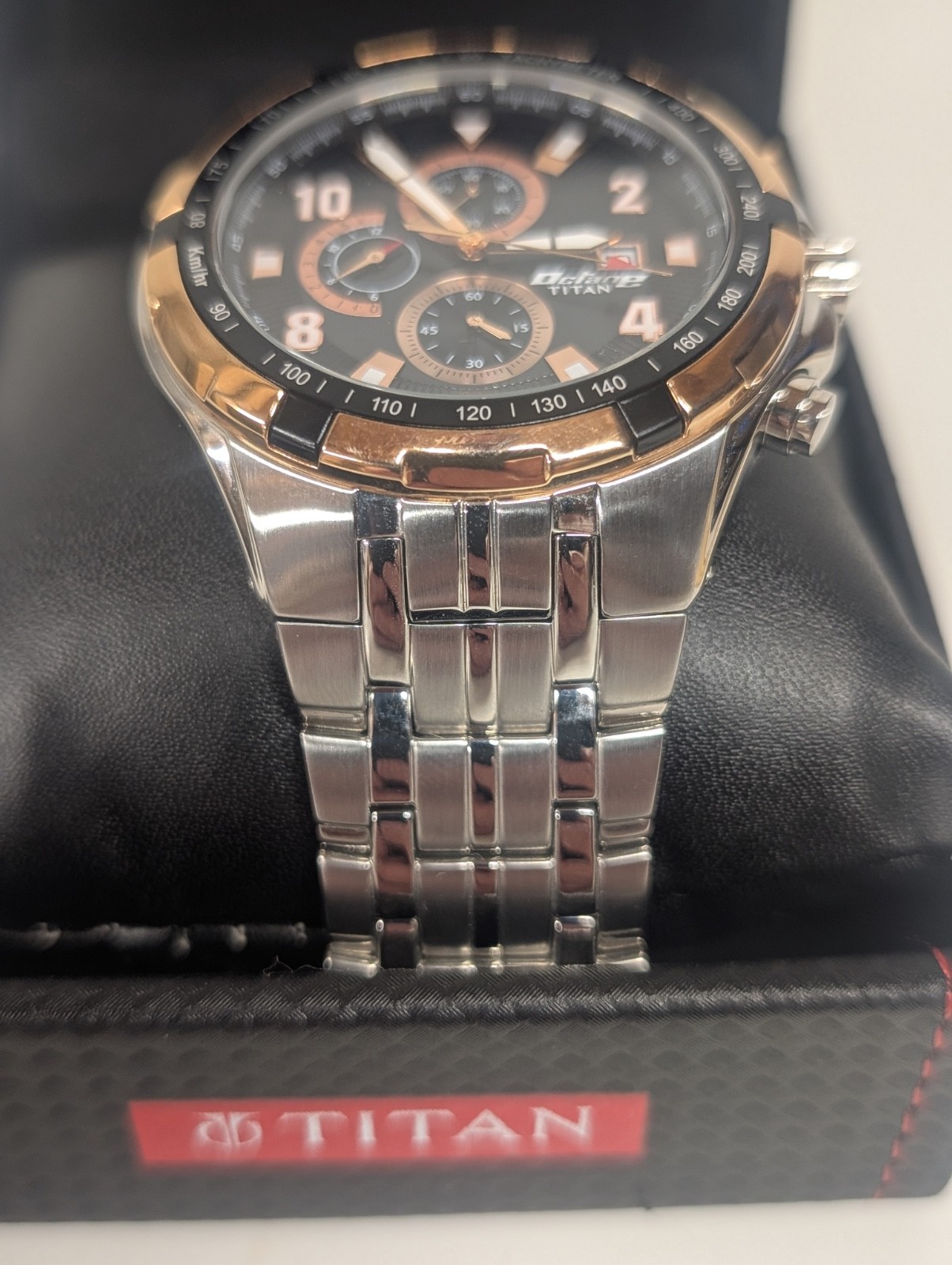 Titan Octane men’s watch model 90045KM02J stainless steel chronograph