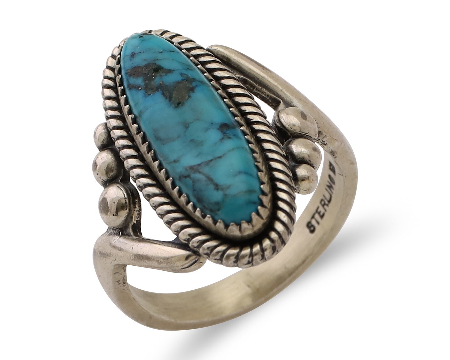 Navajo Ring 925 Silver Natural Kingman Turquoise Signed Wheeler MFG C.80’s