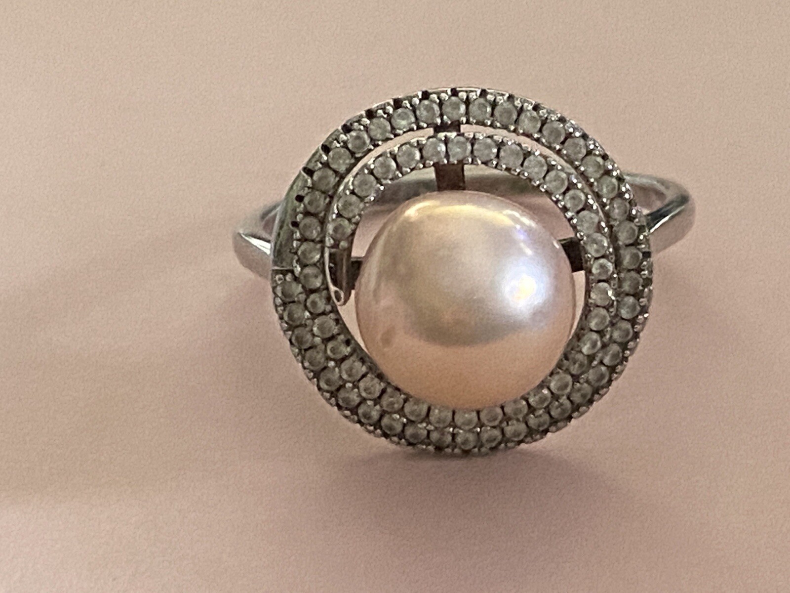 Zenalya Golden Peach 10.3 mm Pearl Daydreamer sz 9 Stamped Sterling .925
