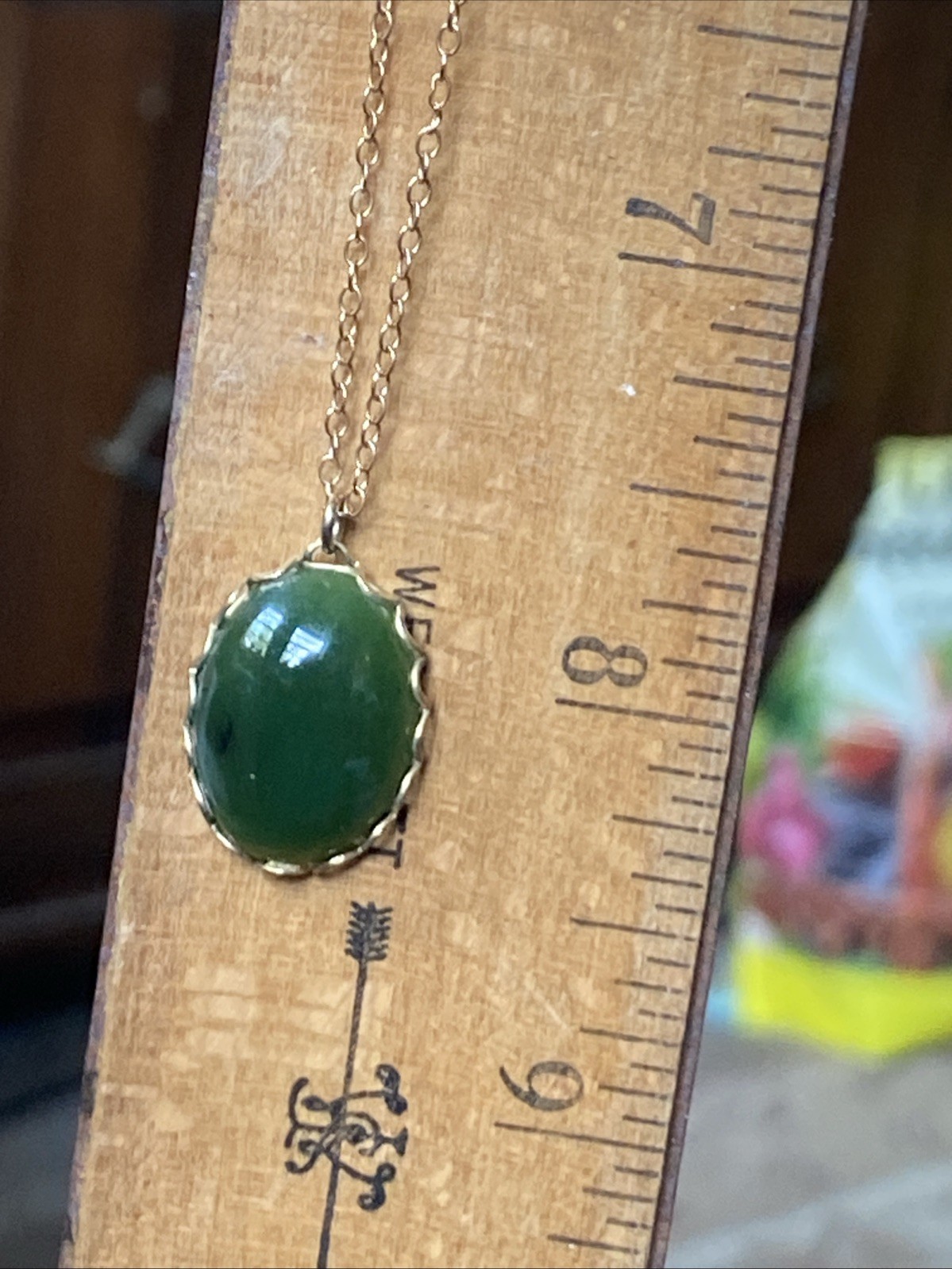 Vintage Mid Century 12K Gold Filled Green Jade Necklace 16”