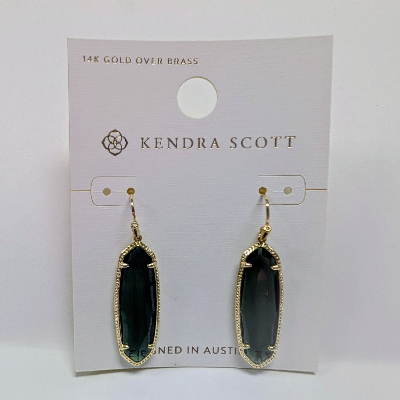 Kendra Scott Eleanor 14K Gold Over Brass Drop Earrings Forest Green Glass