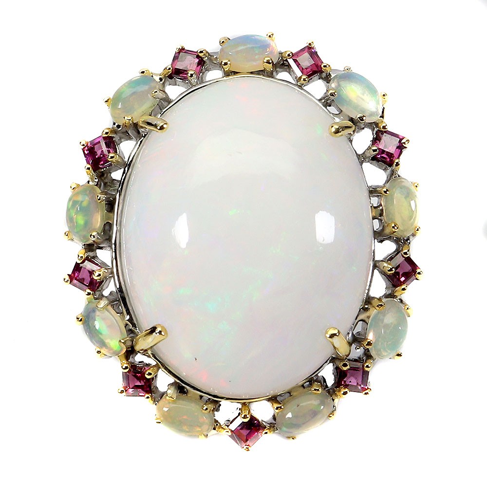 925 Sterling Silver Ring Oval Fire Opal 34.2ct Handmade Gemstone Jewelry Size 9