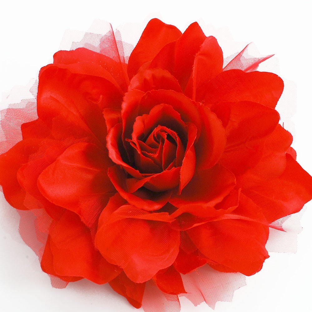 5-1/2 inches Large Red Fabric Flower Brooch