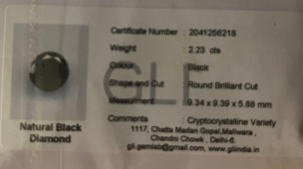 GLI Round Brilliant Cut Black Diamond – 2.48 Cts.