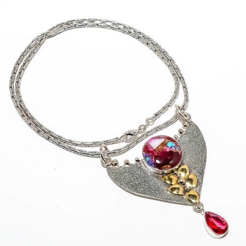 Copper Spiny Oyster Gemstone 925 Sterling Silver Pendant Chain Size P.2.54″ A339