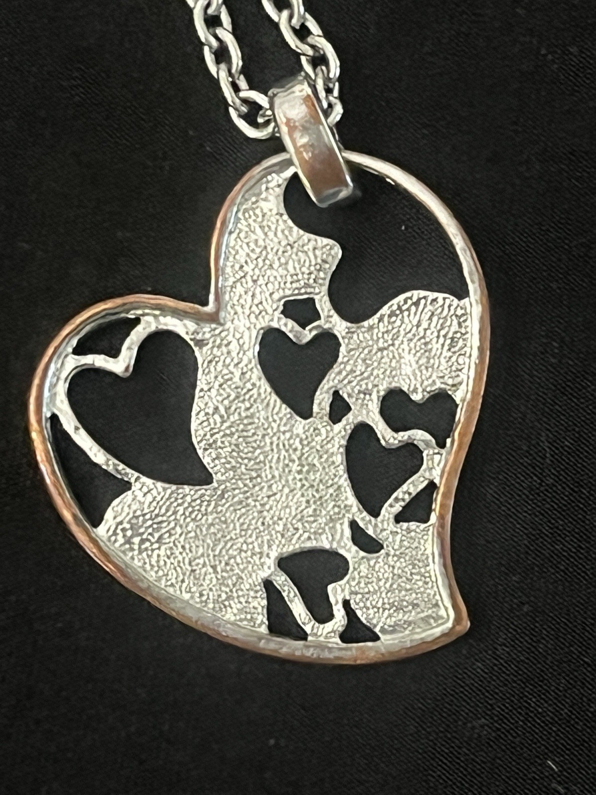 Abalone Shell Heart Pendant Necklace & Earrings Set Silver Tone Filigree 15–19”