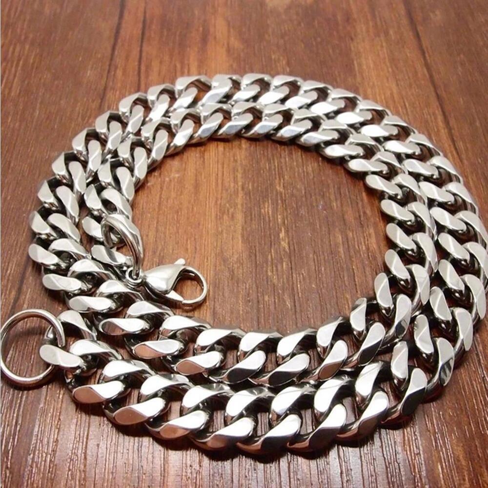 Hip Hop Men’s 15mm Real Stainless Steel Curb Cuban Link Chain Necklace 16-40inch