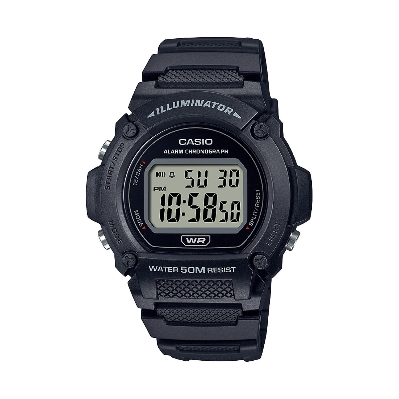 Casio Men’s Black Satin Band Alarm Day Date Watch 47MM W219H-1A2V