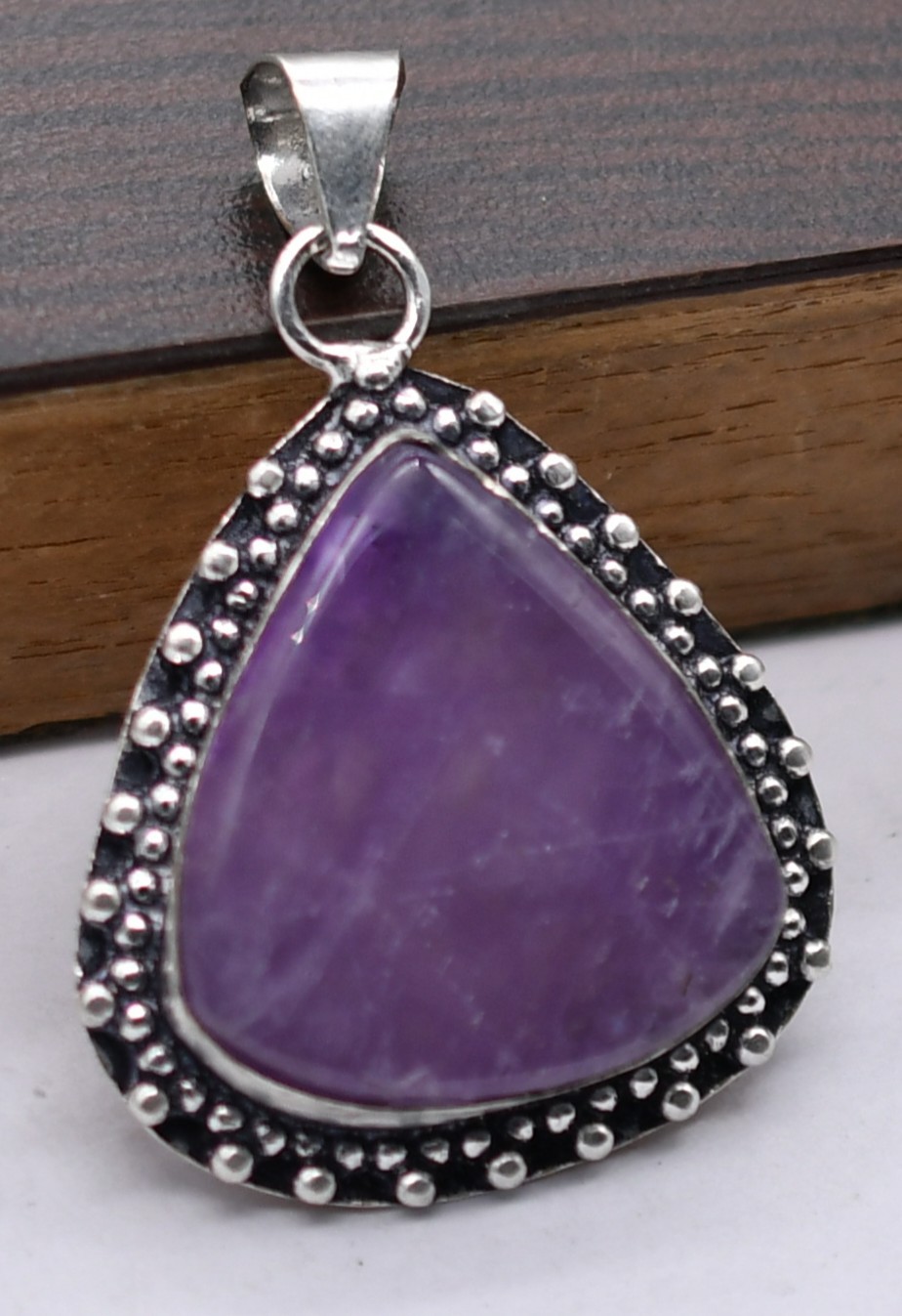 Amethyst Natural Gemstone Antique Silver Plated Pendant 2″ J 890