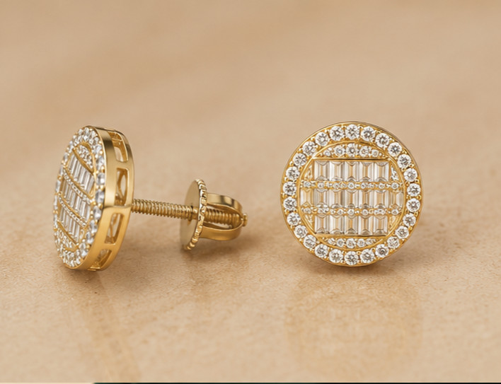 2.00Ct Round Simulated Diamond Stud Earrings 14K Yellow Gold Plated Screw Back