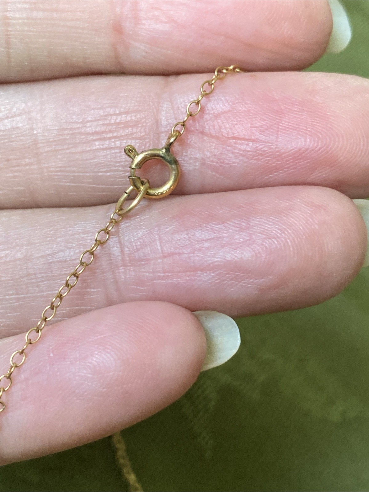 Vintage Mid Century 12K Gold Filled Green Jade Necklace 16”