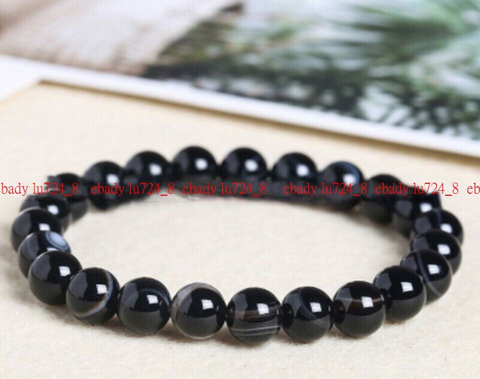 Natural 6/8/10/12mm Multicolor Striped Agate Gemstones Round Beads Bracelet 7.5″